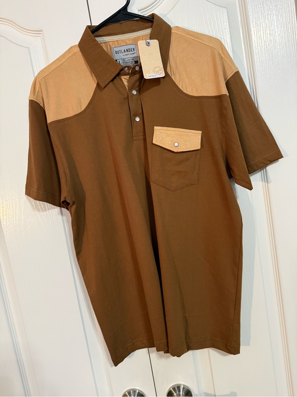 Outlander Men’s Western Two-Tone Brown Polo with Tan Accents